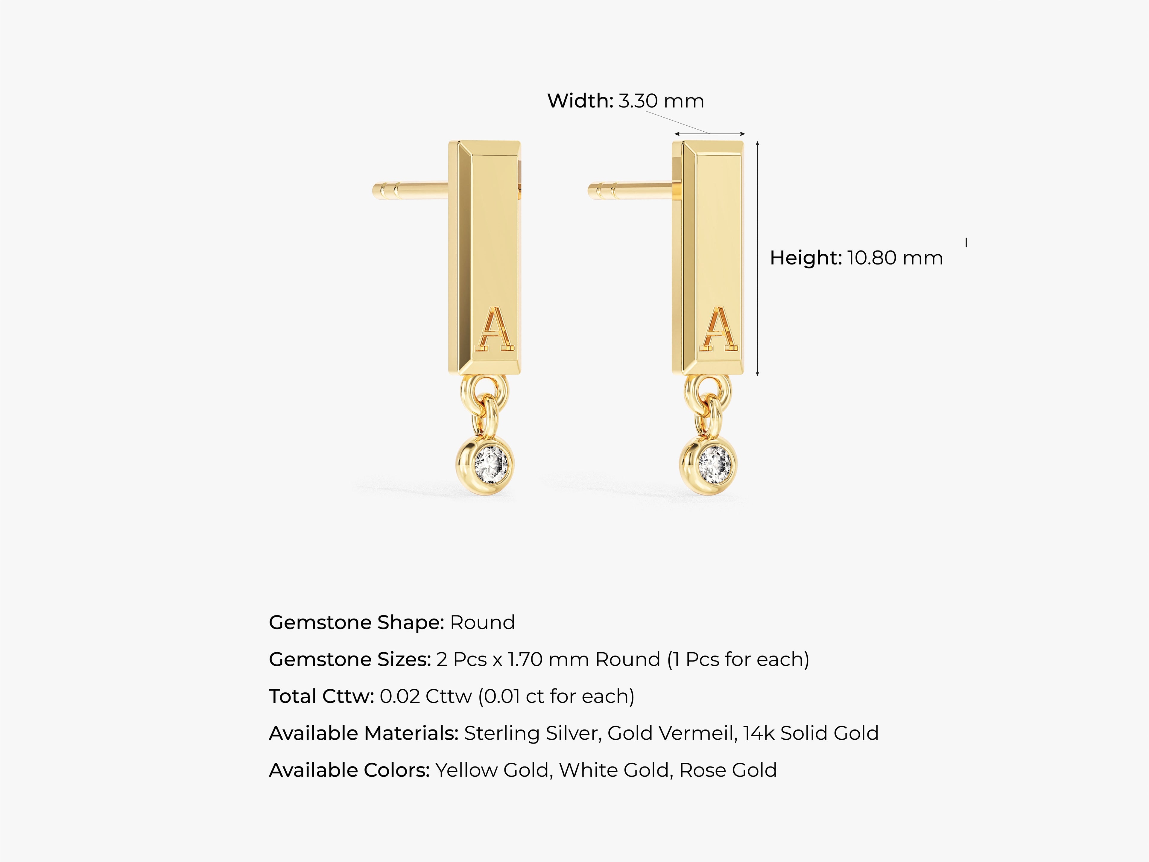 Bar Stud Earrings with Gemstone