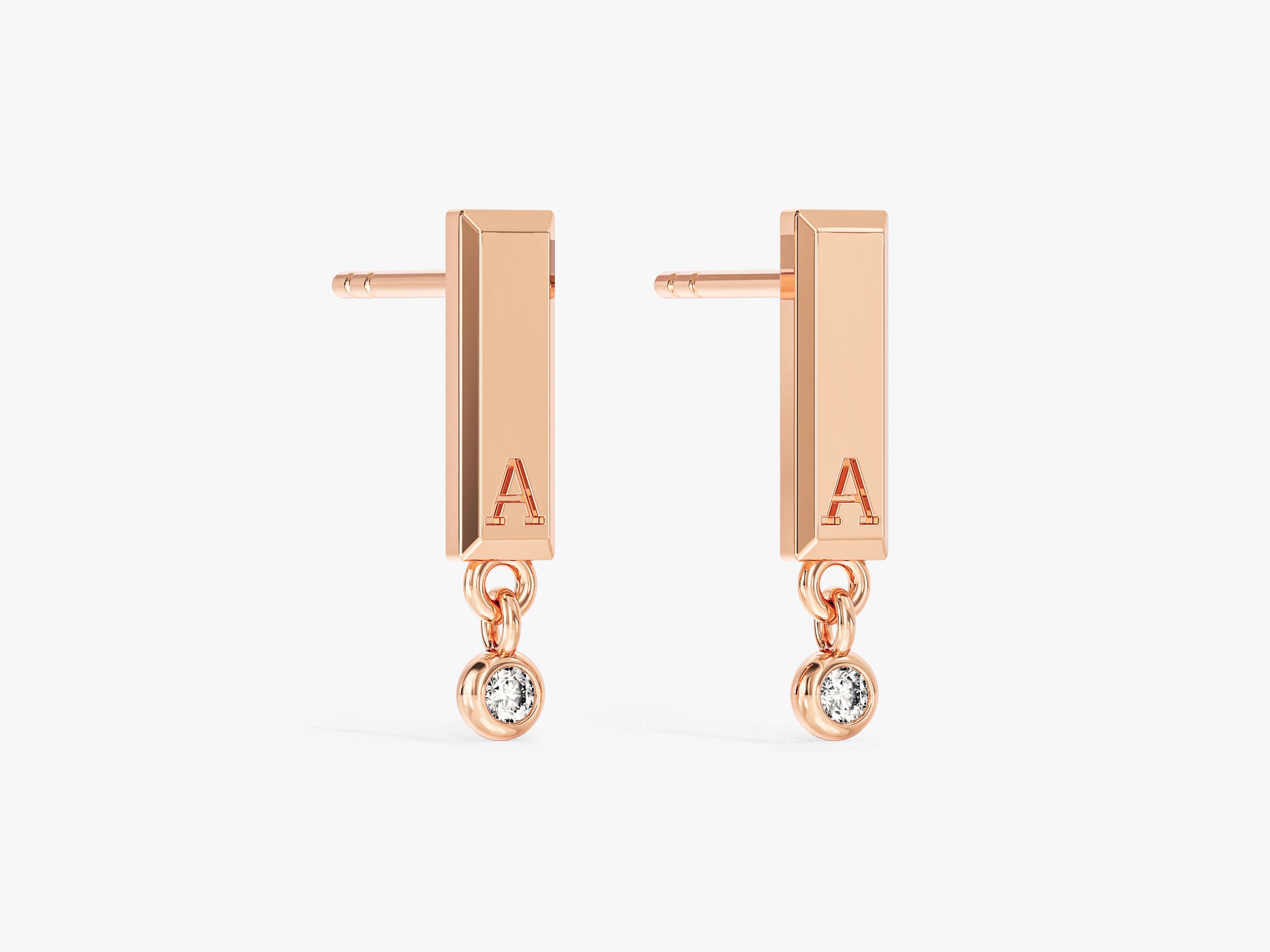 Bar Stud Earrings with Gemstone