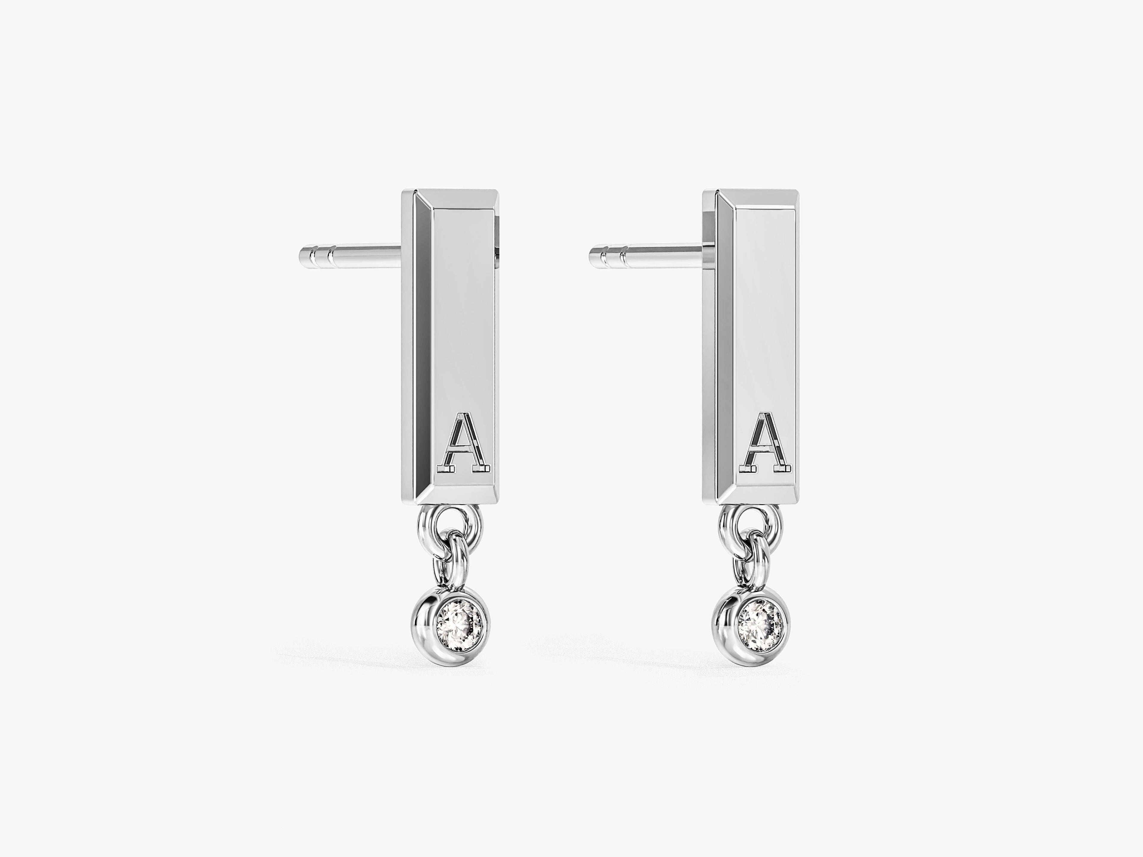 Bar Stud Earrings with Gemstone