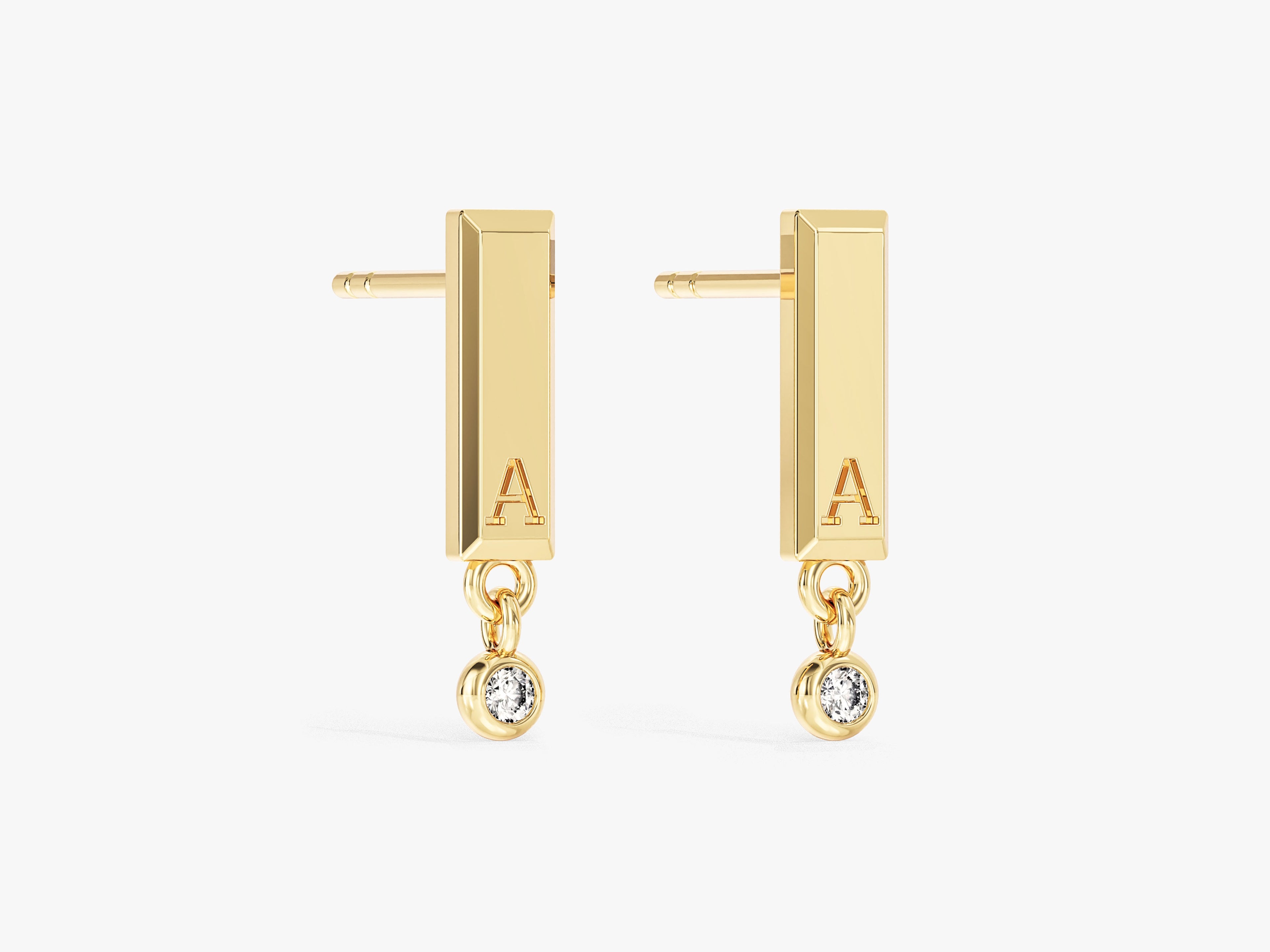 Bar Stud Earrings with Gemstone