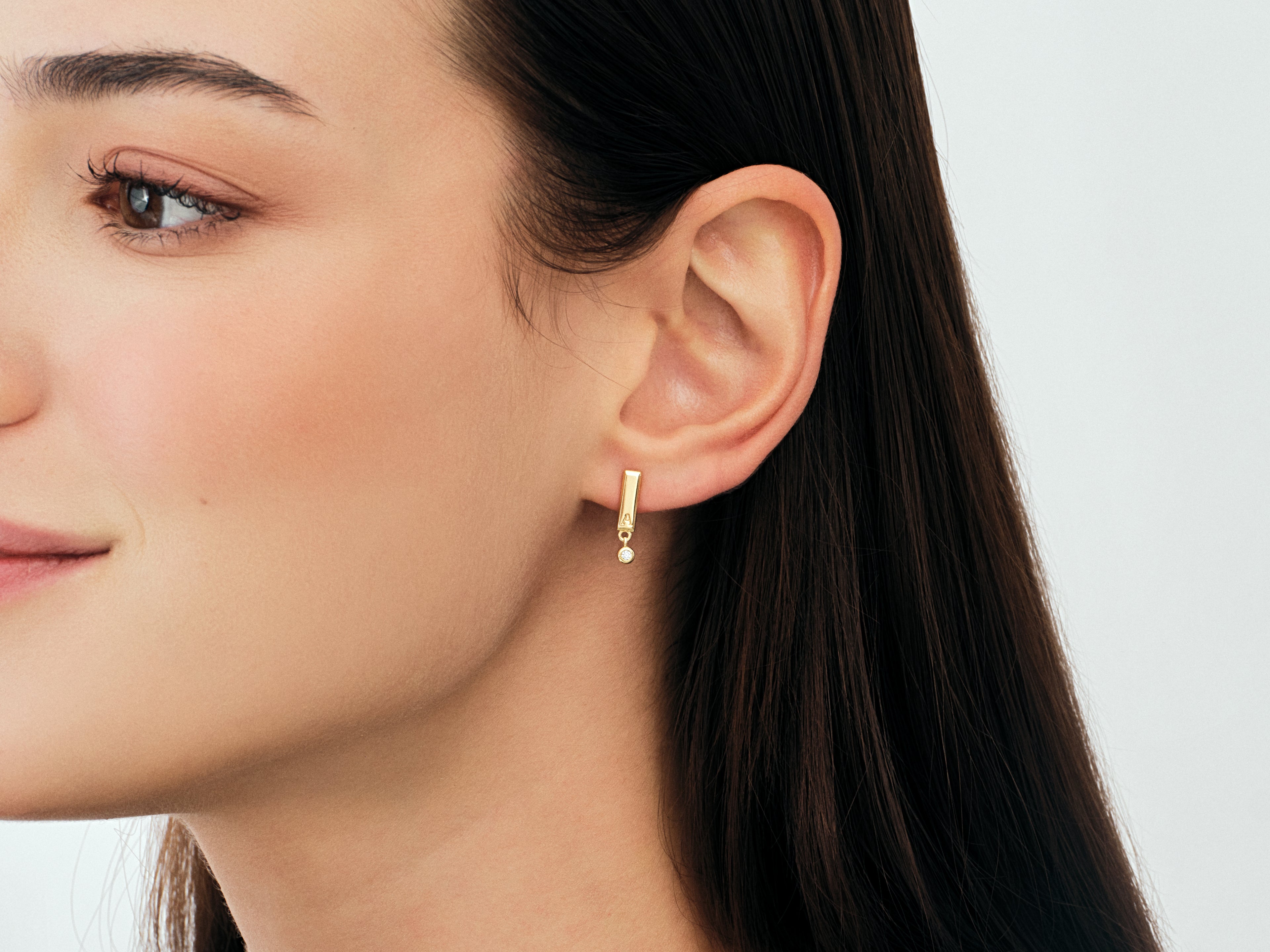 Bar Stud Earrings with Gemstone