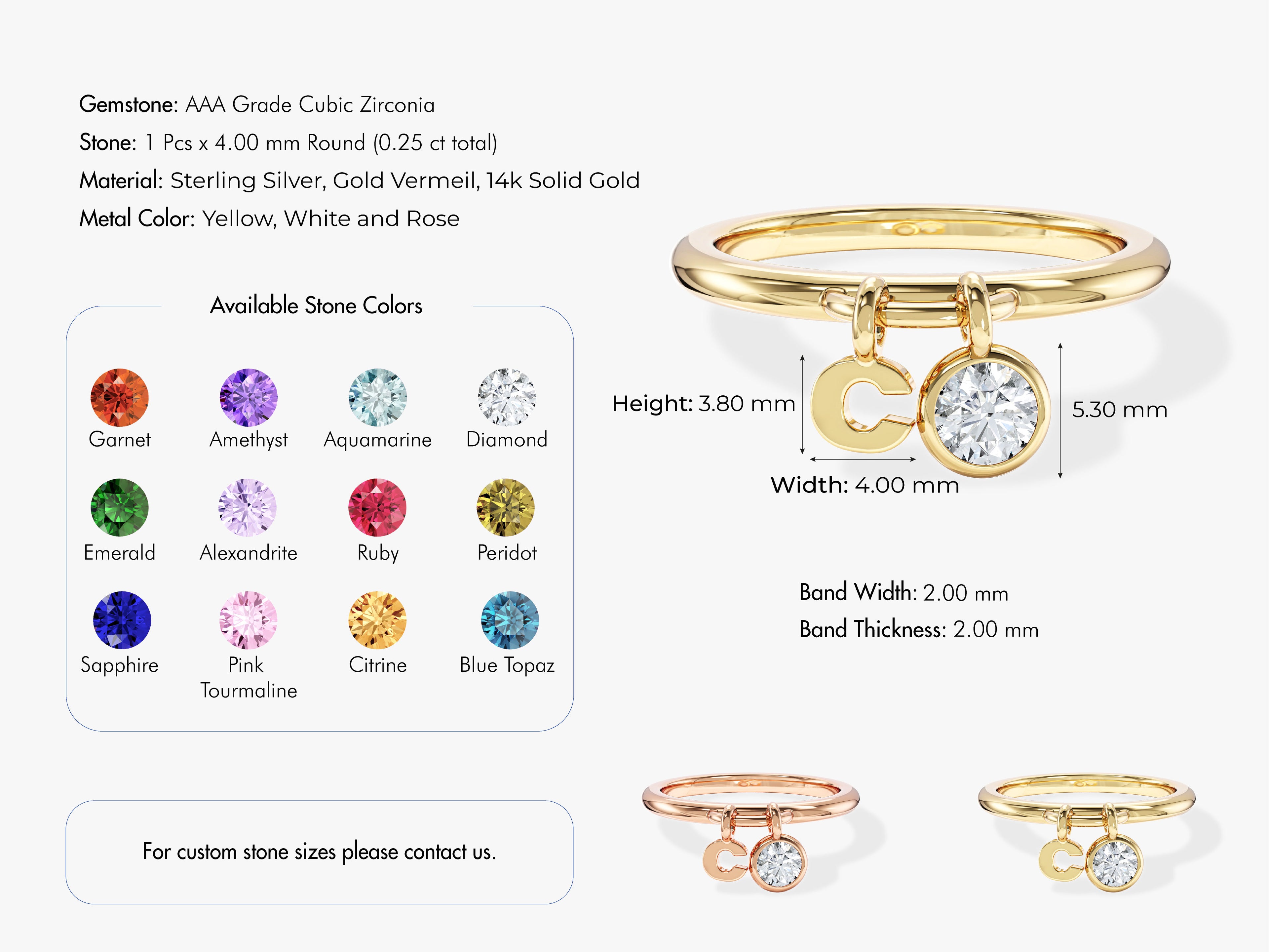 Letter Charm Birthstone Ring