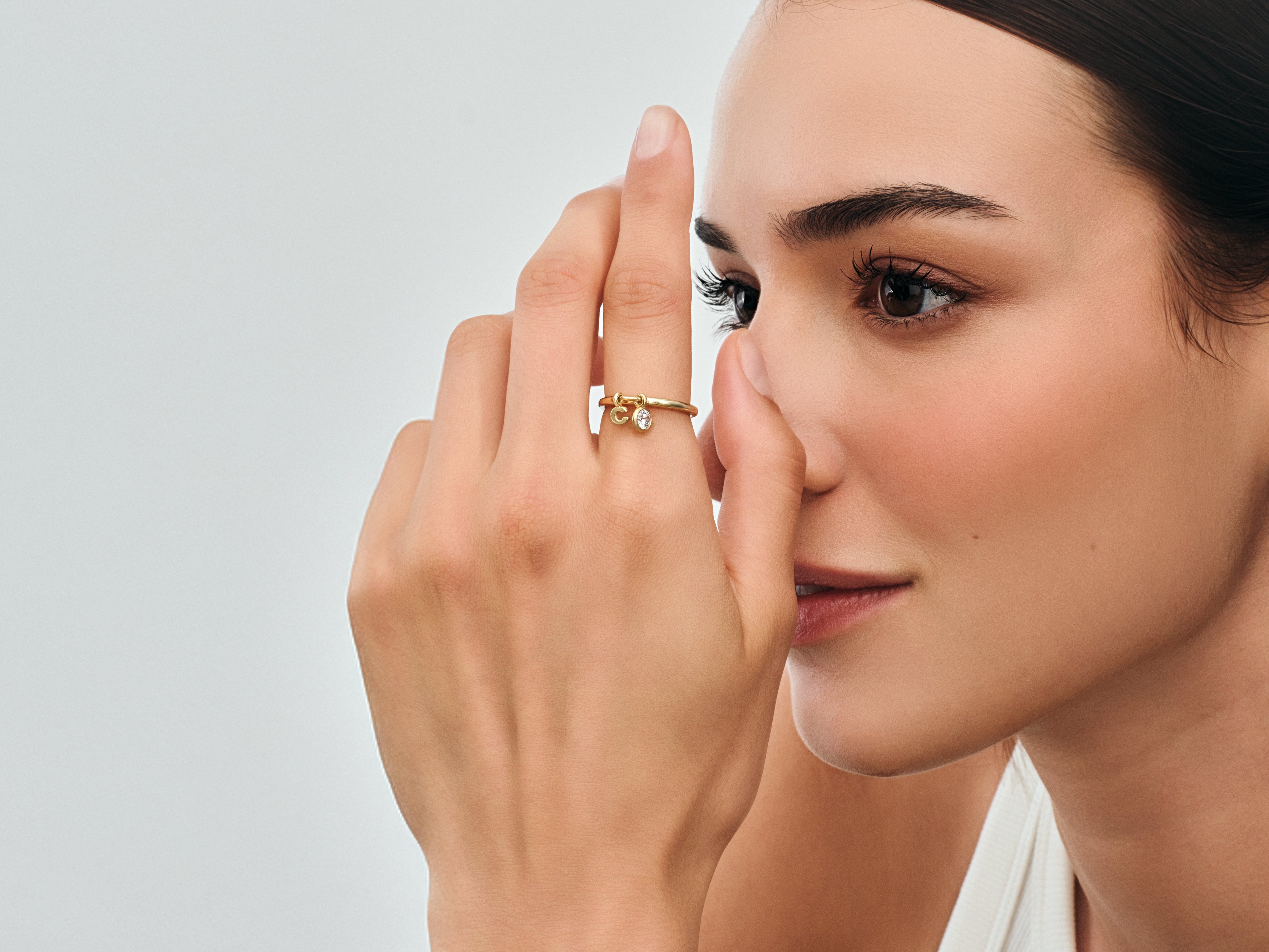 Letter Charm Birthstone Ring