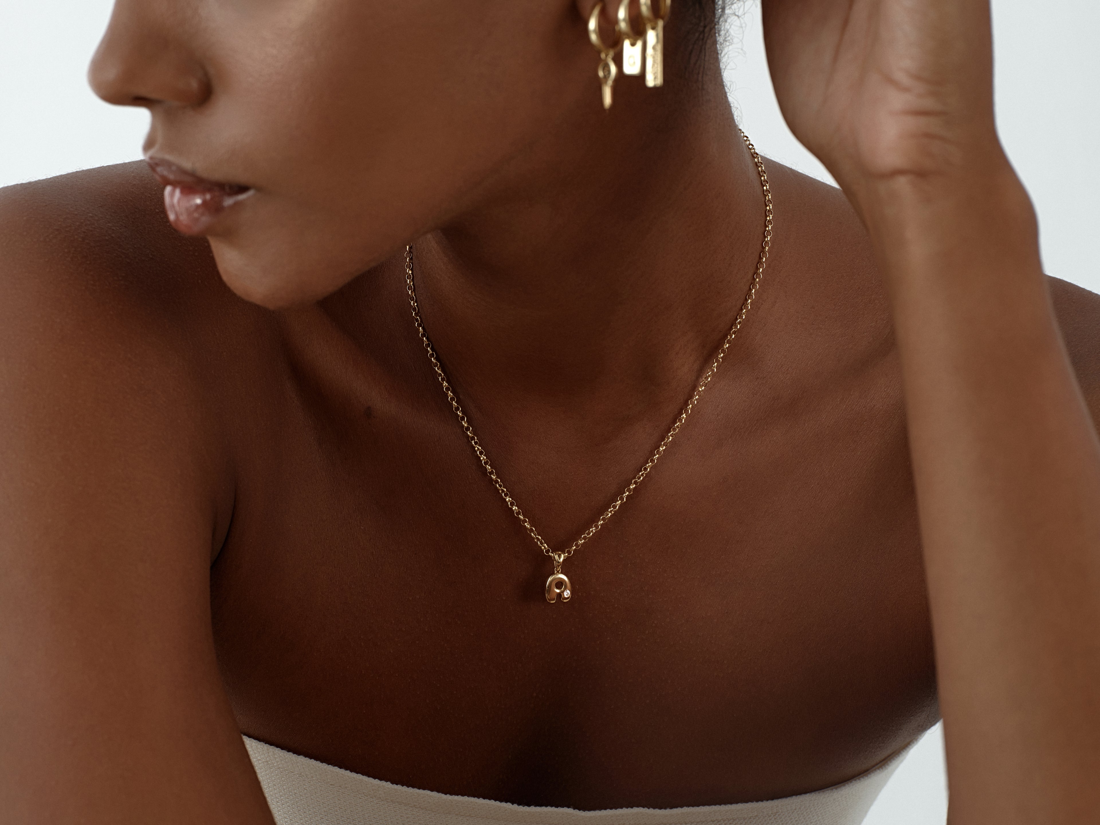 Bubble Letter Necklace with  Gemstone