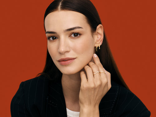 Bar Stud Earrings with Gemstone