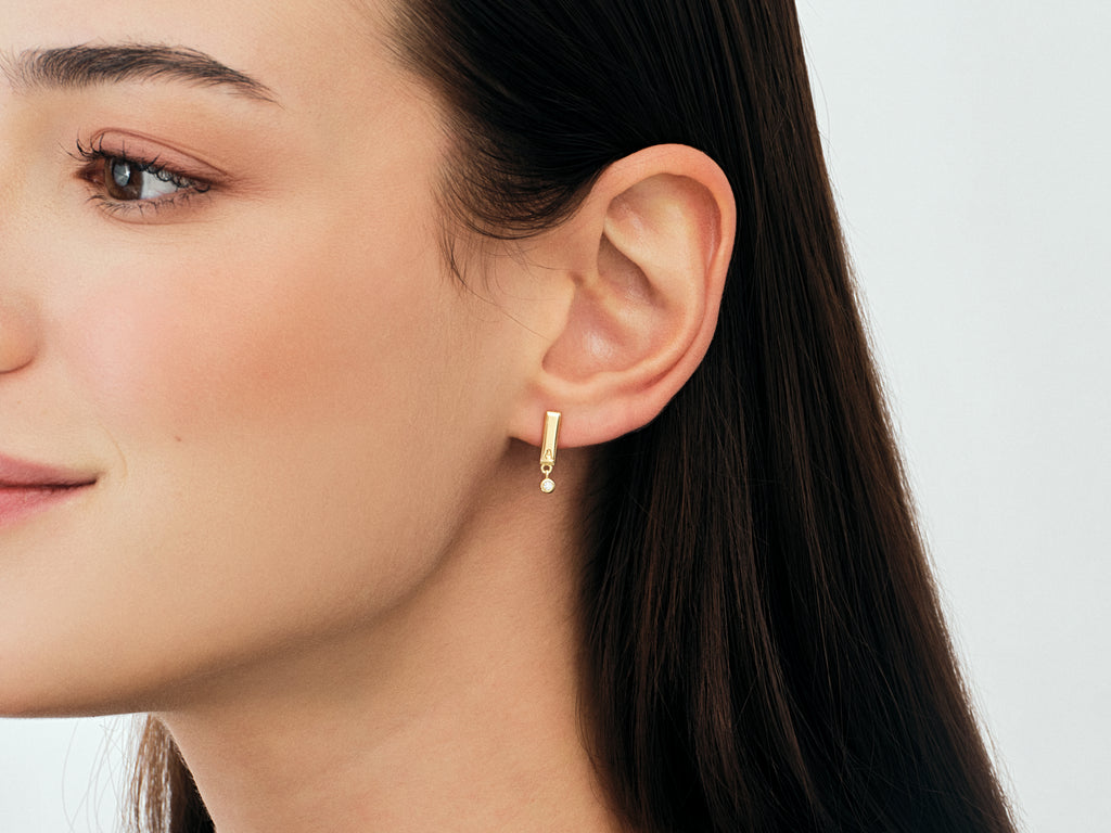 Bar Stud Earrings with Gemstone