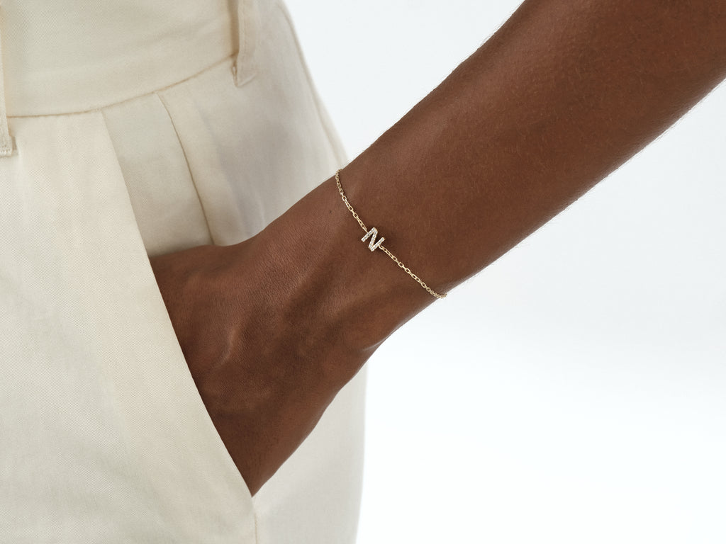 Initial Letter Bracelet with Gemstone