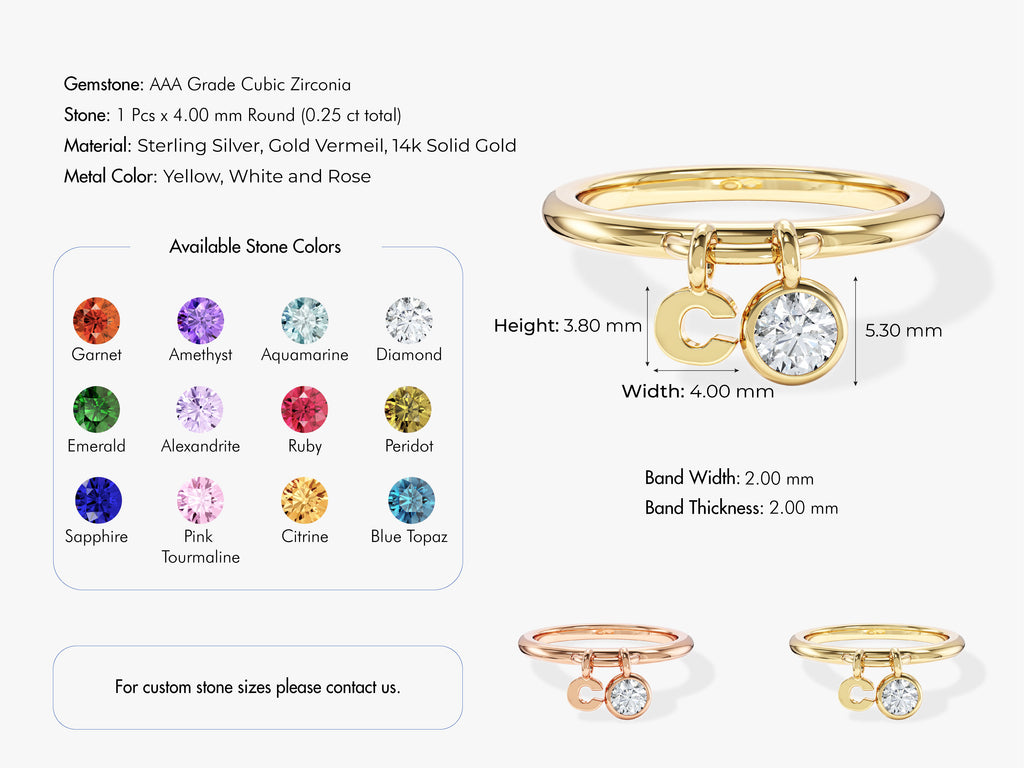 Letter Charm Birthstone Ring