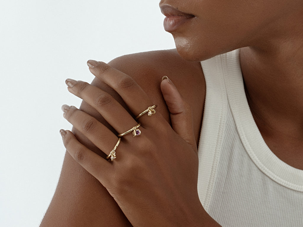 Letter Charm Birthstone Ring