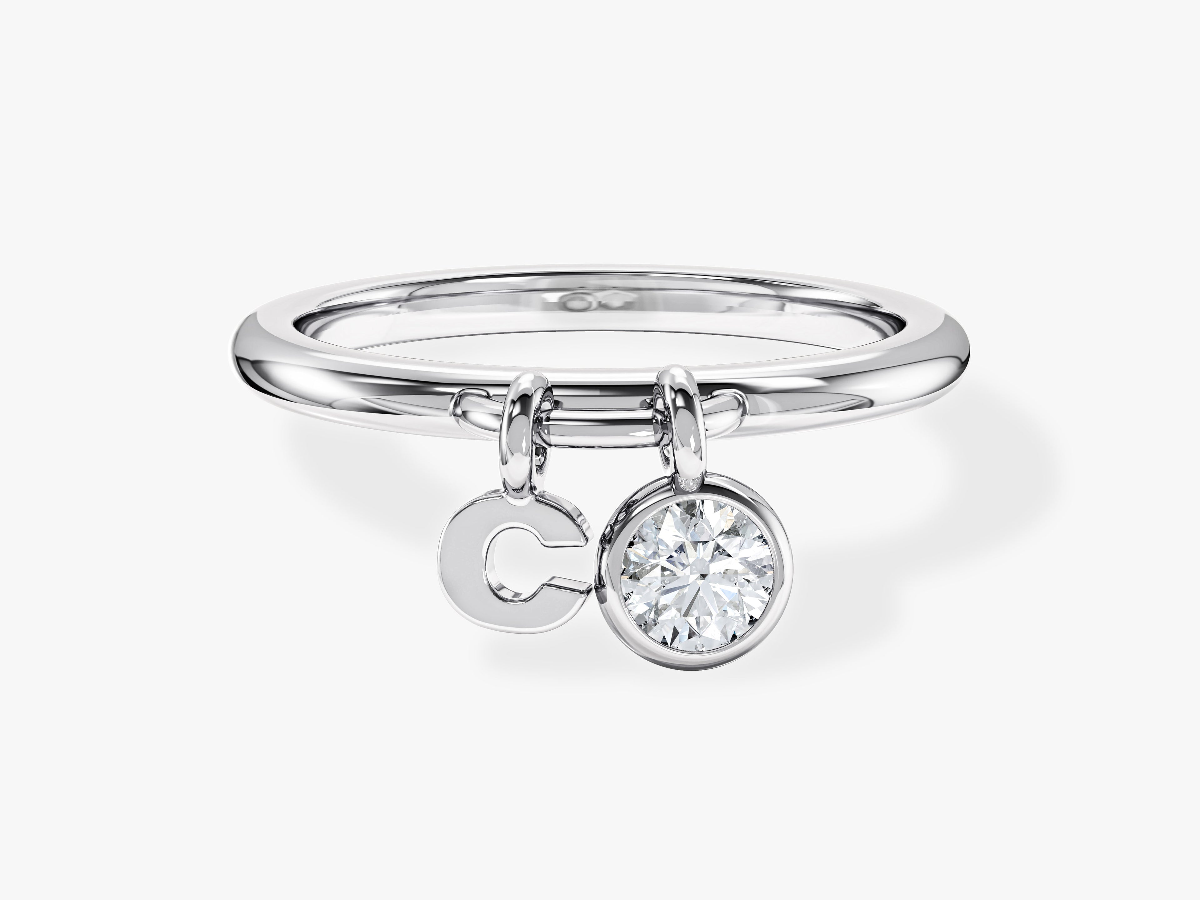 Letter Charm Birthstone Ring