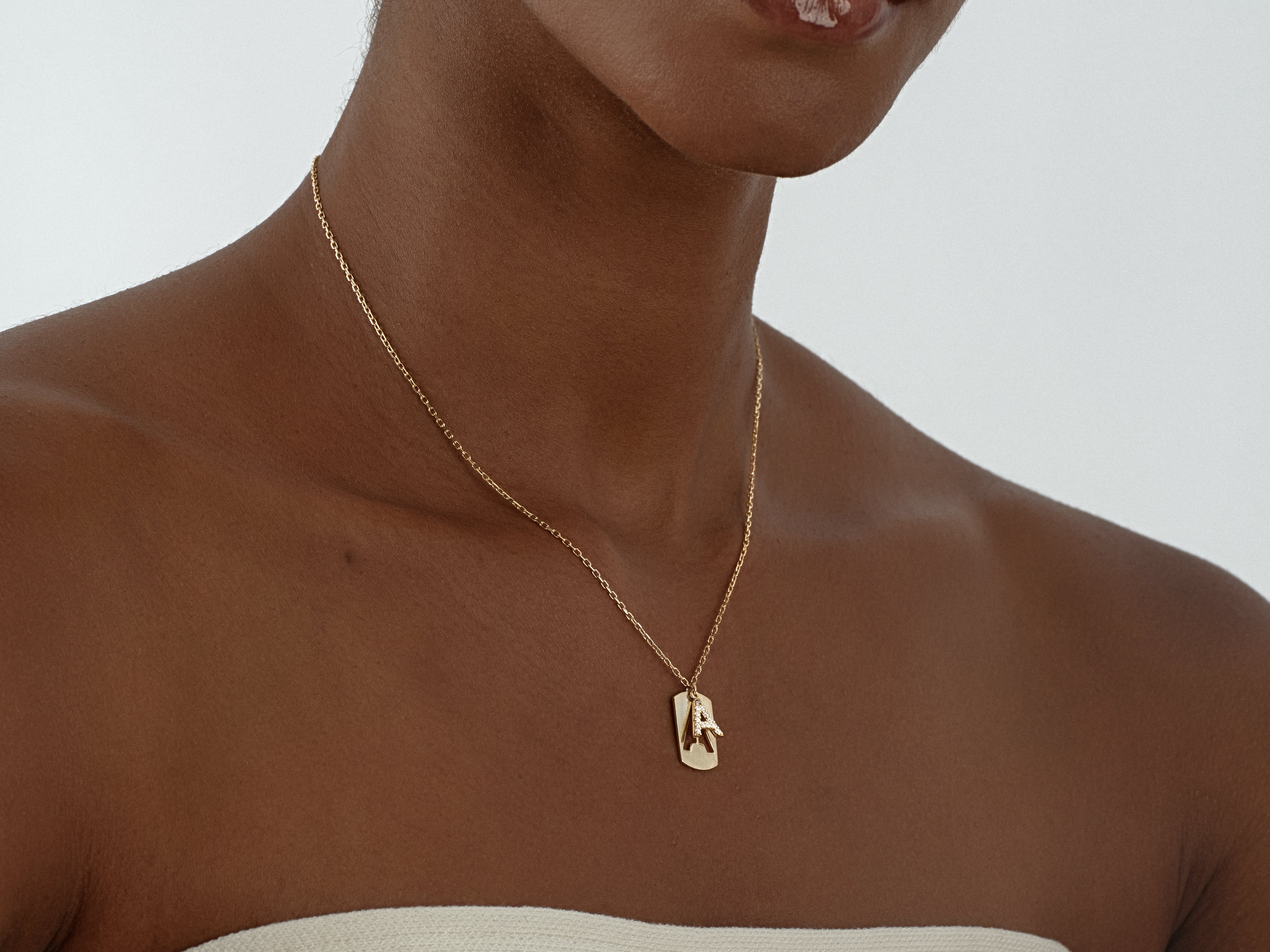 Layered Initial Tag Necklace