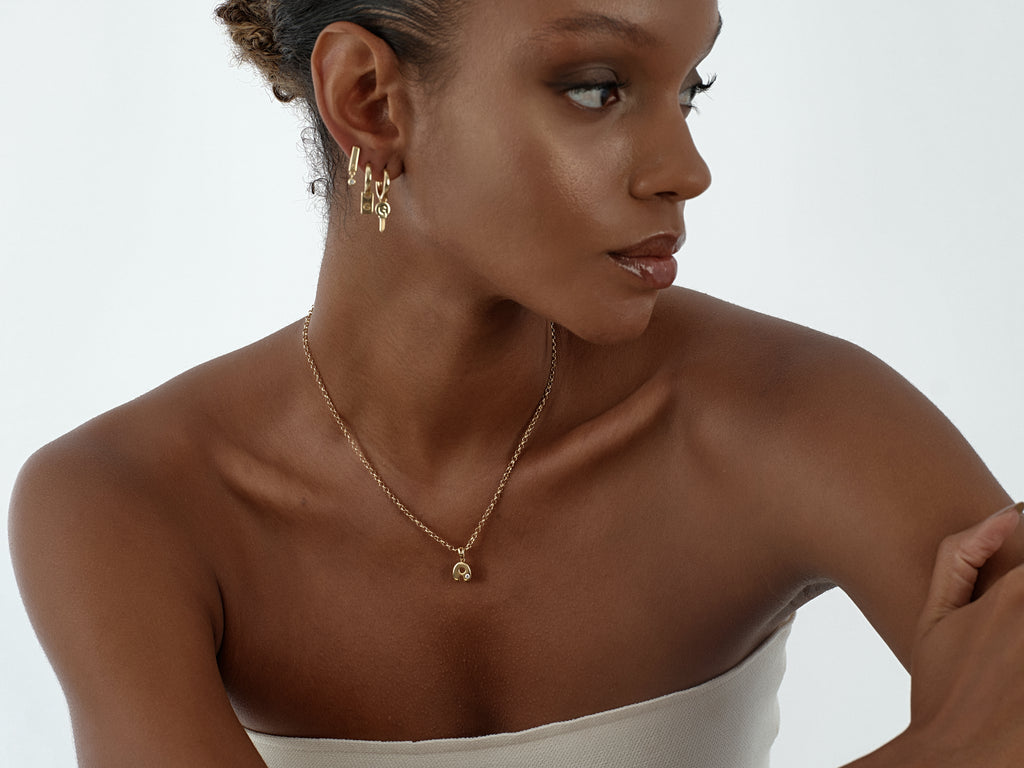 Bubble Letter Necklace with  Gemstone